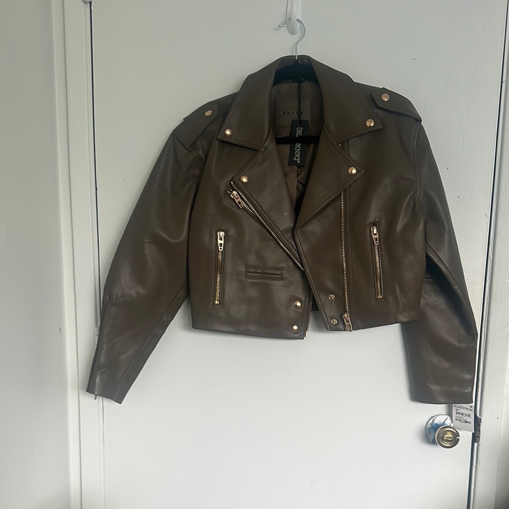 BlankNYC brand dark army green with gold hardware faux Leather Jacket